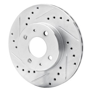 Nissan Sentra Brake Rotor (1) - Front Left - R1 Concepts - Drilled & Slotted - Silver - `88-`06